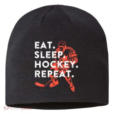 Eat Sleep Hockey Repeat Gift Sustainable Beanie