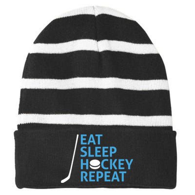 Eat Sleep Hockey Repeat Striped Beanie with Solid Band