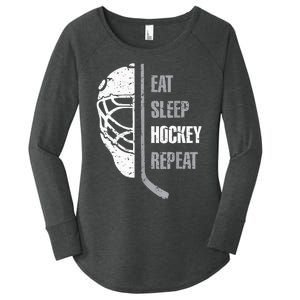 Eat Sleep Hockey Repeat Hockey Funny Ice Hockey Women's Perfect Tri Tunic Long Sleeve Shirt