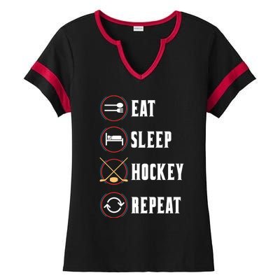 Eat Sleep Hockey Repeat Sport Hockey Player Goalie Hockey Gift Ladies Halftime Notch Neck Tee