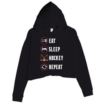 Eat Sleep Hockey Repeat Sport Hockey Player Goalie Hockey Gift Crop Fleece Hoodie