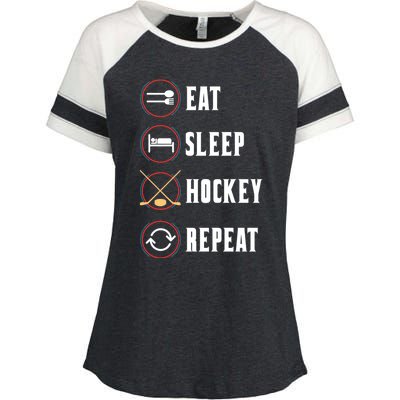 Eat Sleep Hockey Repeat Sport Hockey Player Goalie Hockey Gift Enza Ladies Jersey Colorblock Tee