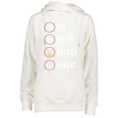 Eat Sleep Hockey Repeat Sport Hockey Player Goalie Hockey Gift Womens Funnel Neck Pullover Hood