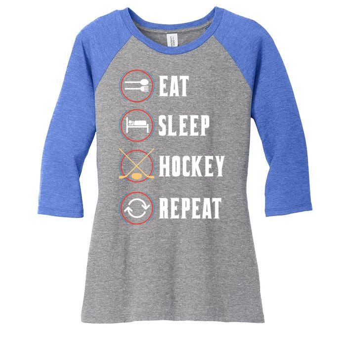 Eat Sleep Hockey Repeat Sport Hockey Player Goalie Hockey Gift Women's Tri-Blend 3/4-Sleeve Raglan Shirt