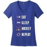 Eat Sleep Hockey Repeat Sport Hockey Player Goalie Hockey Gift Women's V-Neck T-Shirt