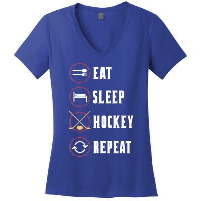 Eat Sleep Hockey Repeat Sport Hockey Player Goalie Hockey Gift Women's V-Neck T-Shirt