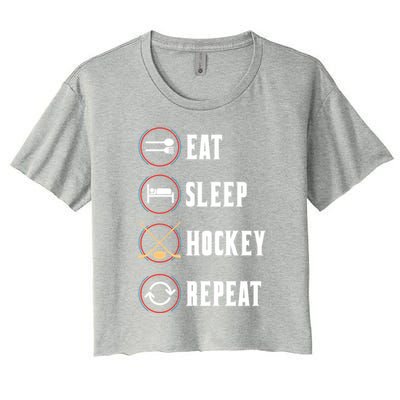 Eat Sleep Hockey Repeat Sport Hockey Player Goalie Hockey Gift Women's Crop Top Tee