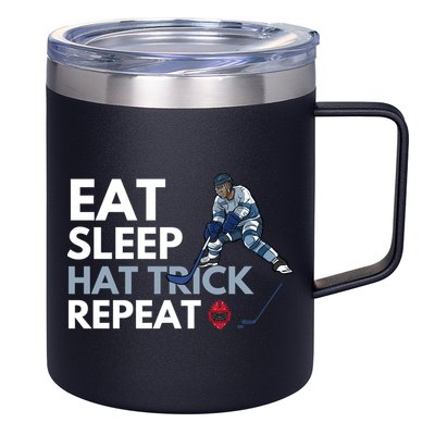 Eat Sleep Hat Trick Repeat Funny Soccer Hockey Design Gift 12oz Stainless Steel Coffee Mug