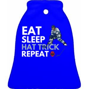 Eat Sleep Hat Trick Repeat Funny Soccer Hockey Design Gift Ceramic Bell Ornament