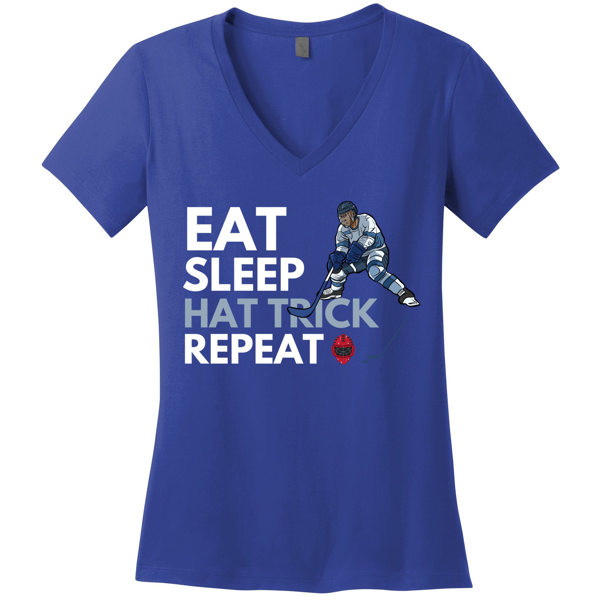 Eat Sleep Hat Trick Repeat Funny Soccer Hockey Design Gift Women's V-Neck T-Shirt