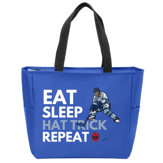 Eat Sleep Hat Trick Repeat Funny Soccer Hockey Design Gift Zip Tote Bag