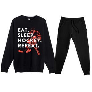 Eat Sleep Hockey Repeat Premium Crewneck Sweatsuit Set