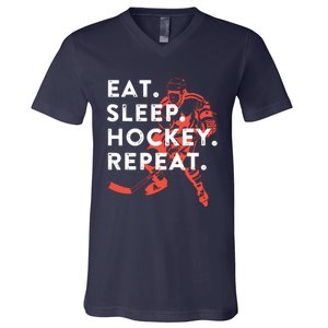 Eat Sleep Hockey Repeat V-Neck T-Shirt