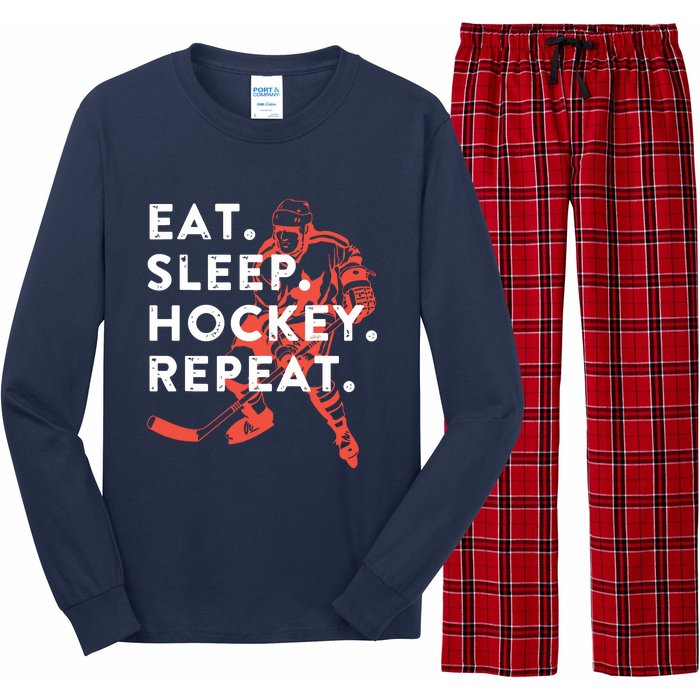 Eat Sleep Hockey Repeat Long Sleeve Pajama Set