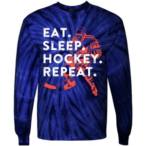 Eat Sleep Hockey Repeat Tie-Dye Long Sleeve Shirt