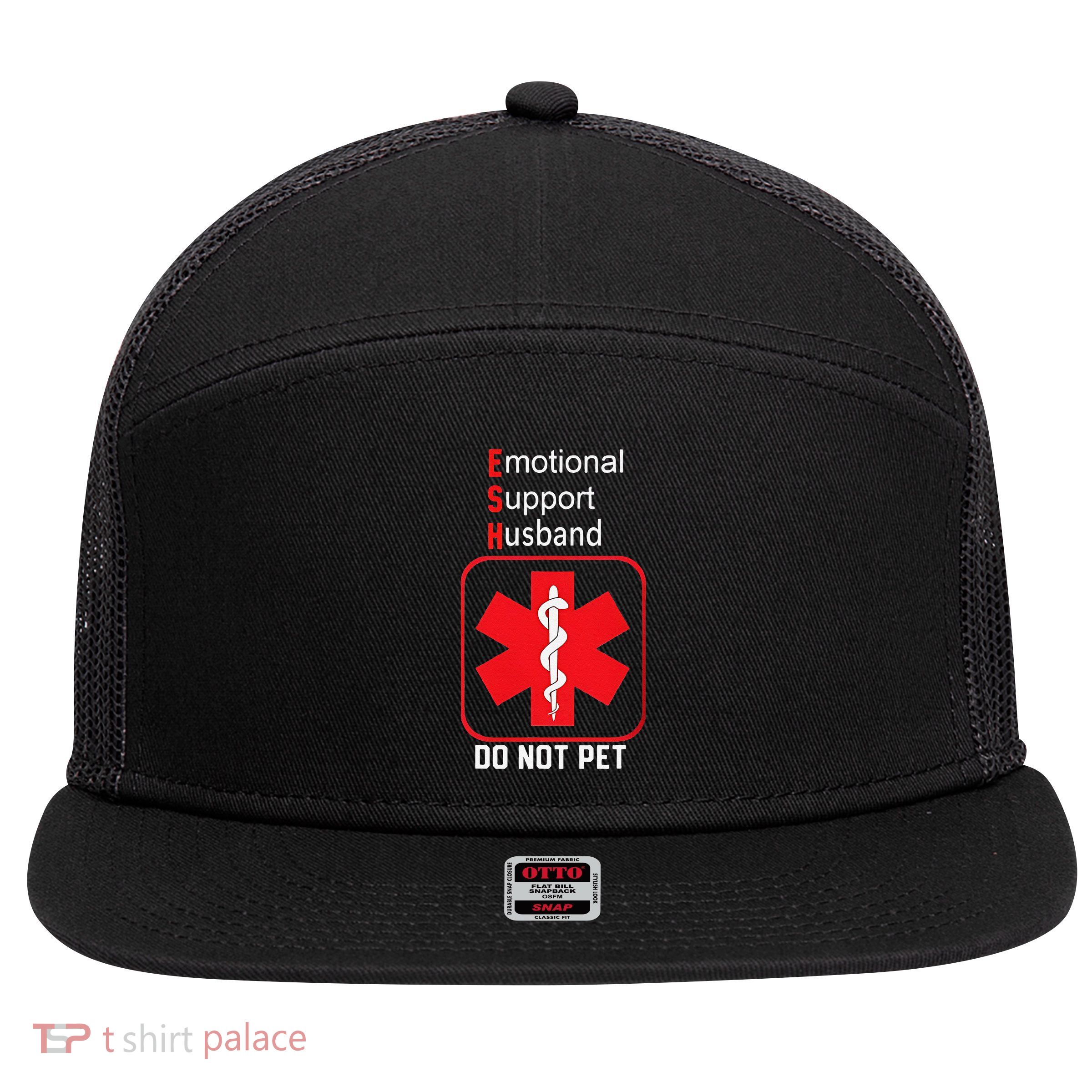 Emotional Support Husband Do Not Pet 7 Panel Mesh Trucker Snapback Hat