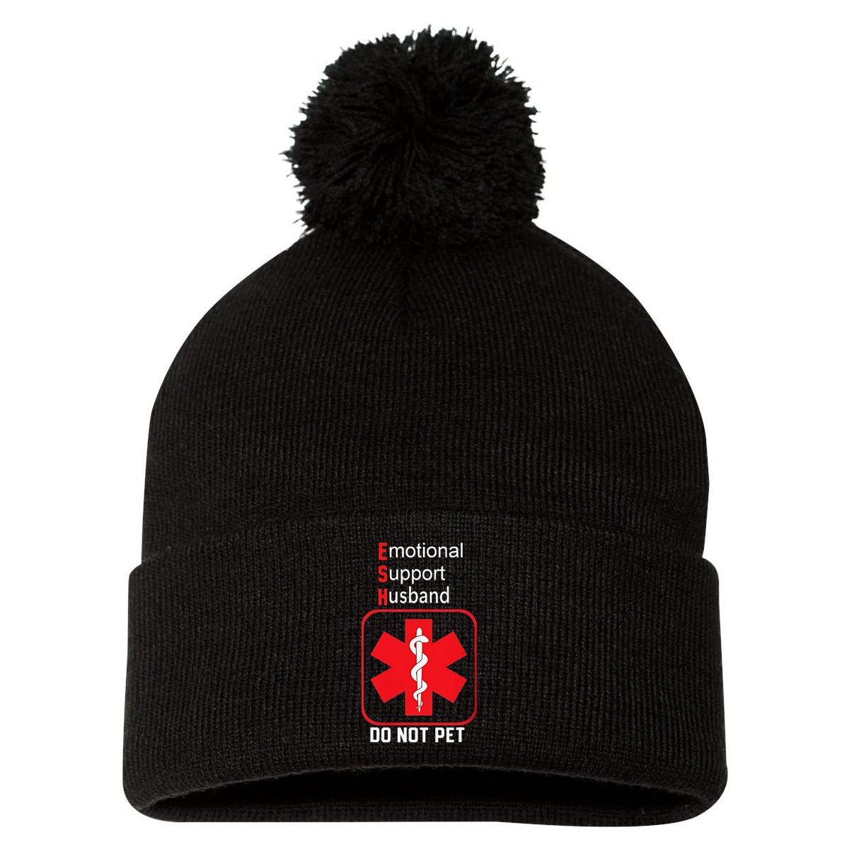 Emotional Support Husband Do Not Pet Pom Pom 12in Knit Beanie