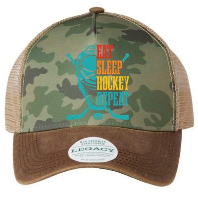 Eat Sleep Hockey Repeat Funny Hockey Player Legacy Tie Dye Trucker Hat