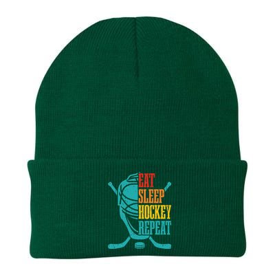 Eat Sleep Hockey Repeat Funny Hockey Player Knit Cap Winter Beanie