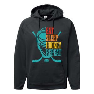 Eat Sleep Hockey Repeat Funny Hockey Player Performance Fleece Hoodie