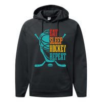 Eat Sleep Hockey Repeat Funny Hockey Player Performance Fleece Hoodie