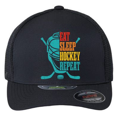 Eat Sleep Hockey Repeat Funny Hockey Player Flexfit Unipanel Trucker Cap