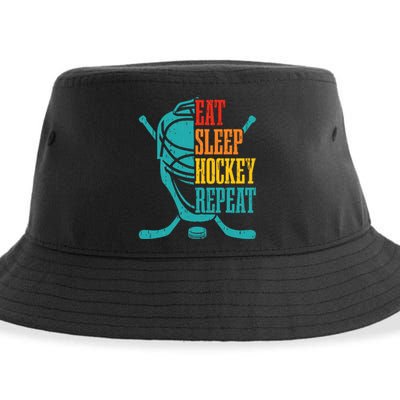 Eat Sleep Hockey Repeat Funny Hockey Player Sustainable Bucket Hat