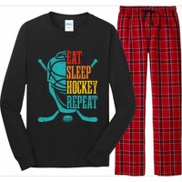 Eat Sleep Hockey Repeat Funny Hockey Player Long Sleeve Pajama Set