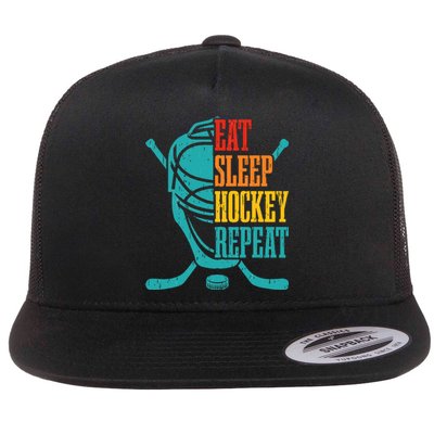 Eat Sleep Hockey Repeat Funny Hockey Player Flat Bill Trucker Hat