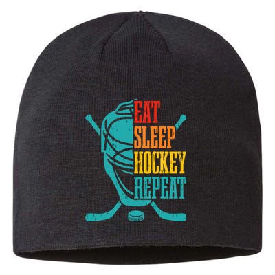 Eat Sleep Hockey Repeat Funny Hockey Player Sustainable Beanie