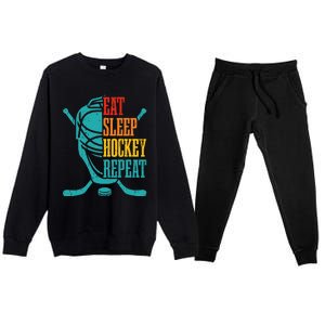 Eat Sleep Hockey Repeat Funny Hockey Player Premium Crewneck Sweatsuit Set