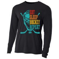 Eat Sleep Hockey Repeat Funny Hockey Player Cooling Performance Long Sleeve Crew