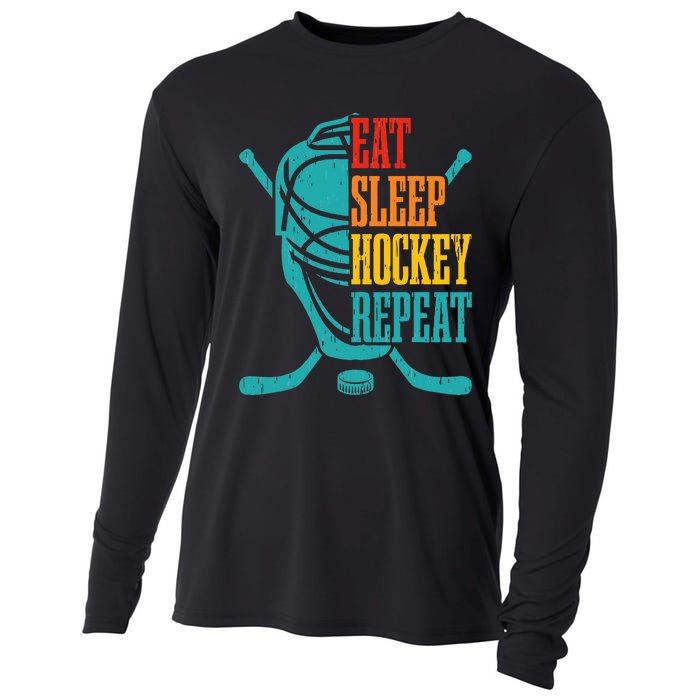 Eat Sleep Hockey Repeat Funny Hockey Player Cooling Performance Long Sleeve Crew