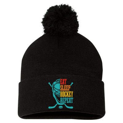 Eat Sleep Hockey Repeat Funny Hockey Player Pom Pom 12in Knit Beanie