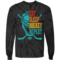 Eat Sleep Hockey Repeat Funny Hockey Player Tie-Dye Long Sleeve Shirt