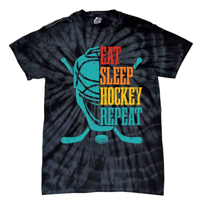 Eat Sleep Hockey Repeat Funny Hockey Player Tie-Dye T-Shirt