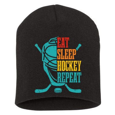 Eat Sleep Hockey Repeat Funny Hockey Player Short Acrylic Beanie