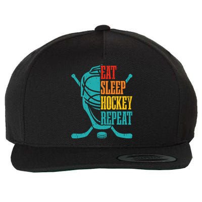 Eat Sleep Hockey Repeat Funny Hockey Player Wool Snapback Cap