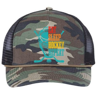 Eat Sleep Hockey Repeat Funny Hockey Player Retro Rope Trucker Hat Cap