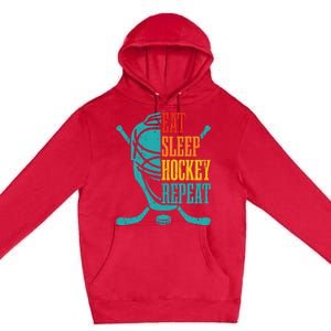 Eat Sleep Hockey Repeat Funny Hockey Player Premium Pullover Hoodie