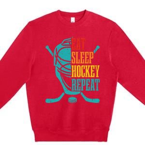 Eat Sleep Hockey Repeat Funny Hockey Player Premium Crewneck Sweatshirt