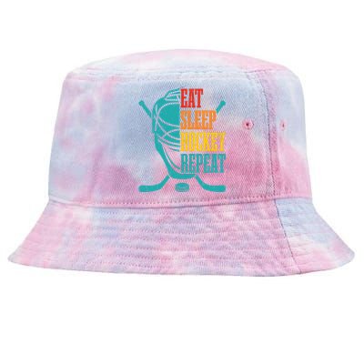 Eat Sleep Hockey Repeat Funny Hockey Player Tie-Dyed Bucket Hat