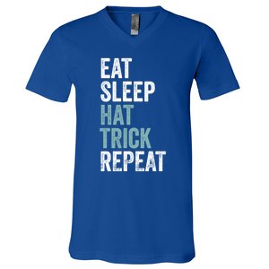 Eat Sleep Hat Trick Repeat Funny Soccer Hockey Funny Gift V-Neck T-Shirt