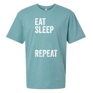 Eat Sleep Hat Trick Repeat Funny Soccer Hockey Funny Gift Sueded Cloud Jersey T-Shirt