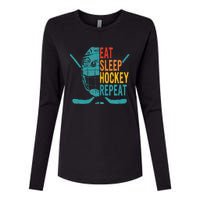 Eat Sleep Hockey Repeat Hockey Funny Ice Hockey Womens Cotton Relaxed Long Sleeve T-Shirt