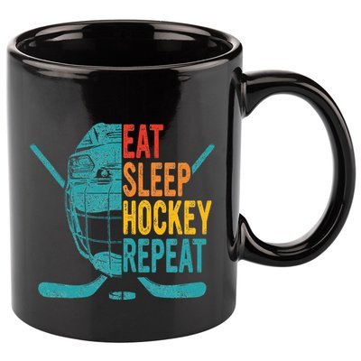 Eat Sleep Hockey Repeat Hockey Funny Ice Hockey 11oz C Handle Ceramic Mug