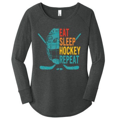 Eat Sleep Hockey Repeat Hockey Funny Ice Hockey Women's Perfect Tri Tunic Long Sleeve Shirt