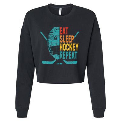 Eat Sleep Hockey Repeat Hockey Funny Ice Hockey Cropped Pullover Crew