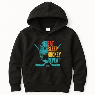 Eat Sleep Hockey Repeat Hockey Funny Ice Hockey Kids Hoodie