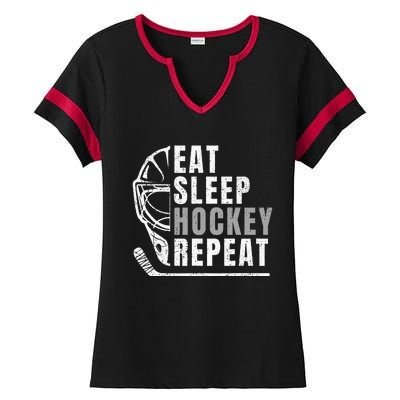 Eat Sleep Hockey Repeat Ladies Halftime Notch Neck Tee